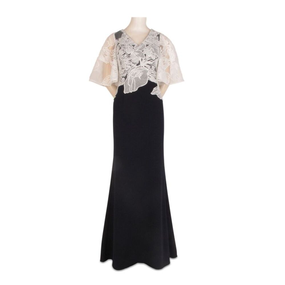 NWT ADRIANNA PAPELL Womens Navy Short Sleeve Full-Length Formal Gown Dress 2